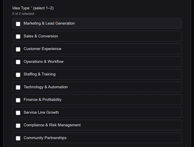 Idea Type selection options