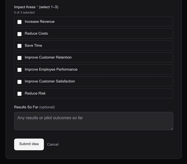 Impact Areas selection options