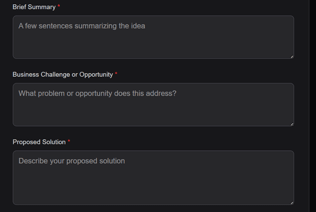 Additional fields on the idea submission form